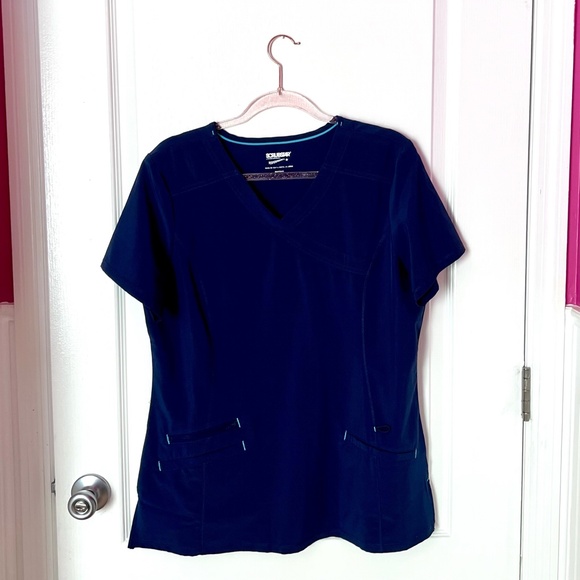 Scrubstar Women's Fashion Premium Performance Mock Wrap Indigo Scrub Top M - Picture 6 of 9